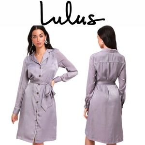 GONE?*NWT Lulu’s Elise Satin Long Sleeve Lavender/Ivory Midi Dress*